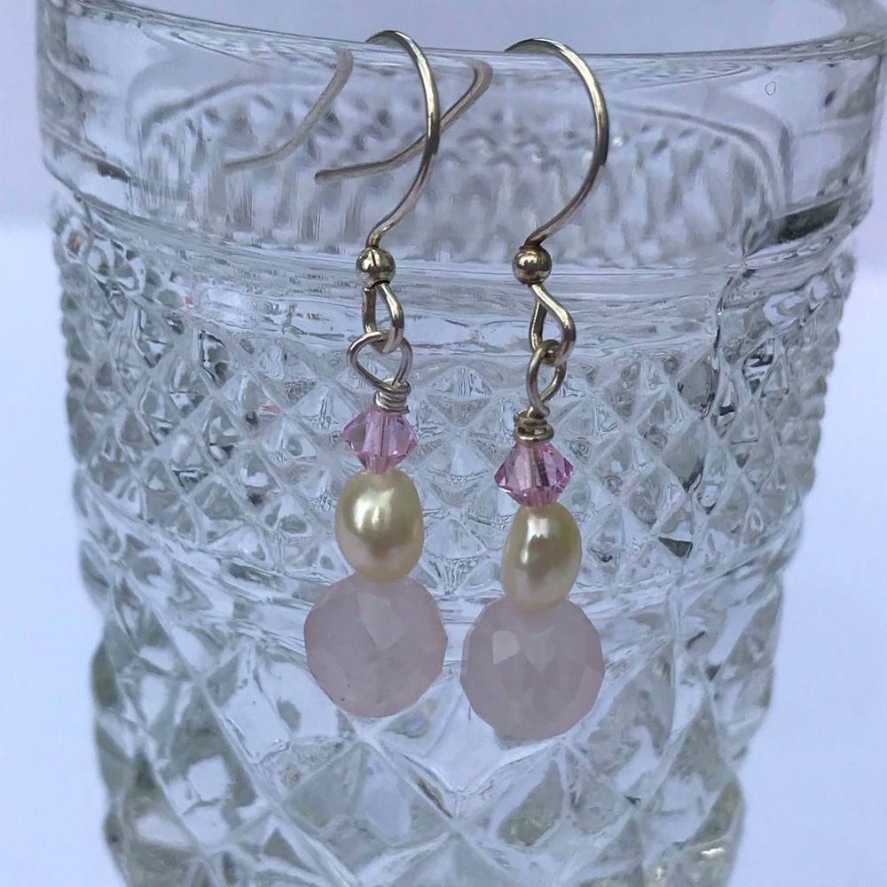 Rose Quartz Pearl Swarovski Silver Earrings new